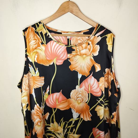 Caroline Rose Floral 100% Silk Top Sleeveless Peach Pink - Picture 3 of 11
